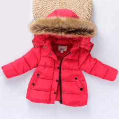 6M-5T Child Kids Winter Fur Hooded Thicken Jacket Solid Color Hoodie Zipper Coats Warm Outerwear Jacket Clothes