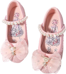 Size 3 Wide Shoes Children's Leather Shoes Female Spring and Autumn Princess Shoes Glitter Pink Blue Flat Single Shoes (Pink, 13.5 Little Child)