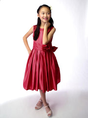 Spring Notion Big Girls Sheer Neckline Satin Tea Length Flower Girl Dress