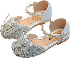 Girls' Sandals Single Infant Princess Crystal Kids Bowknot Dancing Pearl Shoes Shoes Shoes Girls Sandals Shoes Baby (Silver-b, 6.5 Toddler)