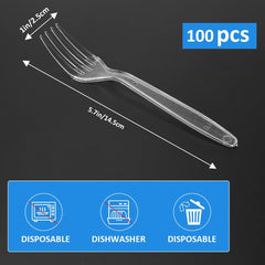 100 Pack Heavy Duty Disposable Clear Plastic Forks - Basic Cutlery for Parties, Events, and Everyday Use