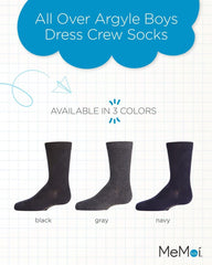 MeMoi Boys' All Over Argyle Cotton Blend Dress Crew Socks