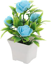 Artificial Flowers Potted Fake Rose Potted Plant with Plastic Pots Artificial Small Potted Foam Flowers Faux Potted Flowers for Indoor Living Room Table Kitchen Office Decor