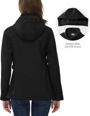 Outdoor Ventures Women's Softshell Jacket with Removable Hood, Insulated Windbreaker Waterproof Warm Fleece Lined Coat