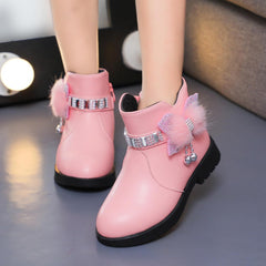 Girls Ankle Boots Kids Ankle Booties Comfortable Slip on Lug Sole Short Booties Side Zipper Bowknot Ankle Boots
