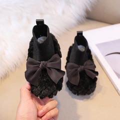 Fashion Autumn And Winter Girls Boots Flat Soft Bottom Non Slip Cute Plush Warm Comfortable And Bow Toddler Fall Boots