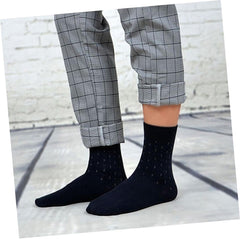 5 Pairs Mens Socks Skid-resistant Warm Cotton Mid Crew Socks for Square Grid Design
