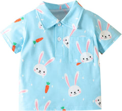 Boys Thermal Shirts Toddler Boys Girls Short Sleeve Easter Cartoon Rabbit Printed Kids Tops T Shirt (Blue, 3-4 Years)