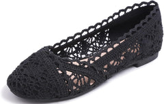FEVERSOLE Women's Comfort Breathable Knit Crochet Shoes Lace Ballet Flats