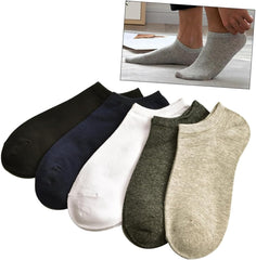 5pairs Summer Thin Socks Men's Cotton Ankle Socks White Black Flat Non-slip Crew Breathable Comfortable Fits for Stylish Shoes