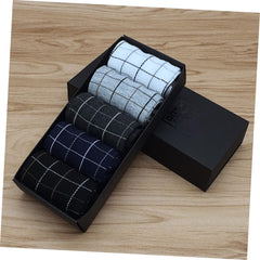 5 Pairs Mens Socks Skid-resistant Warm Cotton Mid Crew Socks for Square Grid Design