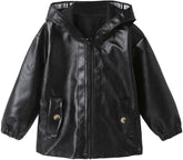 Boy's Faux Leather Jacket Windproof Warm Winter Coat Kids Outerwear Water-proof PU Motorcycle Jacket