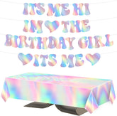 Its Me Hi Im The Birthday Girl Banner, Length 9.84Ft Personalized Birthday Party Banners Girls Glitter Music Theme Happy Birthday Banner with Table Cover for Birthday Party Supplies