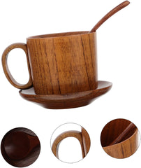 IMIKEYA Wooden Mug Set Sour Jujube Design Coffee Cup Milk Cup Modern Saucer for Housewarming
