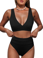 Hilinker Women's Leopard Bikini Swimsuits V Neck High Waisted 2 Piece Bathing Suits