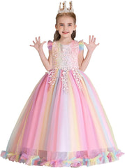 MYRISAM Girl's Embroidery Tulle Lace Maxi Flower Girl Wedding Dress Birthday Pageant Communion Dance Party Tulle Gown