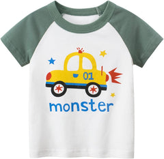 Toddler Kids Baby Boys Girls Cars Print Short Sleeve Crewneck T Shirts Tops Tee Clothes for Fashion Summer Tee
