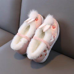 EnJoCho Wool Boots Girls Cloth Shoes for Toddler Gilrs Rubber Sole Warm Shoes Winter Snow Boots Embroidery Print Shoes