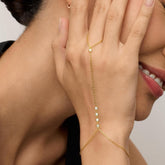 Zircon Gold Hand Chain Ring Bracelet for Women Trendy Jewelry Finger Chain 2025