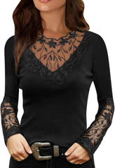 Women Y2K Lace Tops Long Sleeve Undershirt for Teen Girl Lined Lace Off The Shoulder Tops Regular Fitted Shirts Trendy