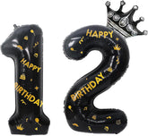 40 Inch Black Foil Balloon Number 12,Crown 12th Birthday Party Decorative Balloons,Number Large Numbers Balloon 12,Girls Boys 12th Birthday Decoration Anniversary Wedding 12th Birthday Party Supplies