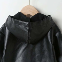 Boy's Faux Leather Jacket Windproof Warm Winter Coat Kids Outerwear Water-proof PU Motorcycle Jacket