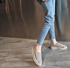 HINDOLA Women's Sparkly Fashion Sneakers Rhinestone Slip on Flatform Loafers Low Top Bling Casual Walking Shoes