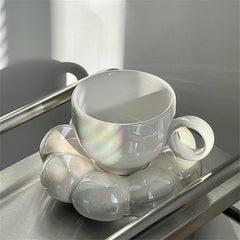 Mugs Coffee Cup with Saucer Ceramic Creative Flower Tea Cup Saucer Set Kitchen Office Tableware Birthday Gifts(Yellow)