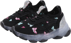 Boys Girls LED Sneakers Children Butterfly Print Lacing Breathable Soft Shoes Light Luminous Sport Shoes