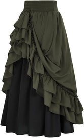 Scarlet Darkness Victorian Maxi Skirt for Women Renaissance Long Double-Layer Ruffle Skirt