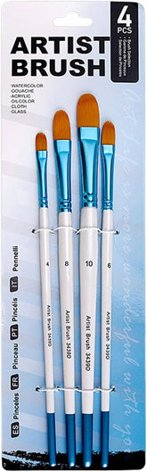 4PCS Wood Handle Paint Brush Nylon Bristle Paint Brush for Gouaches Watercolor Oil Acrylics Face and Body Painting