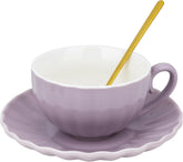Purple Ceramic Coffee & Tea Cup Set with Saucer & Spoon - Elegant Home, Cafe & Restaurant Tableware for Daily Use