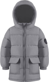 HILEELANG Kids Boy Girl Puffer Jacket Coat Hood Mid Length Light Weight Warm Insulated Padded Winter Outwear