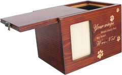 Pet Urn Bone Ash Box with Photo Frame for Cats and Dogs Natural Keepsake Cinerary Casket Compact and Memorial for Pet Loss