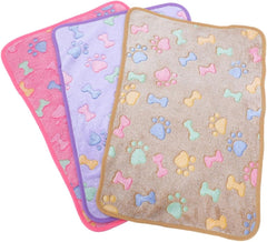 HANABASS 3pcs Soft Washable Dog Blanket Fluffy Pet Blanket for Small Dogs and Cats Non-Slip Fleece Animal Bed Bone Pattern