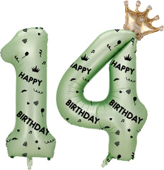40 Inch Green Foil Balloon Number 14,Crown 14th Birthday Party Decorative Balloons,Number Large Numbers Balloon 14,Girls Boys 14th Birthday Decoration Anniversary Wedding 14th Birthday Party Supplies