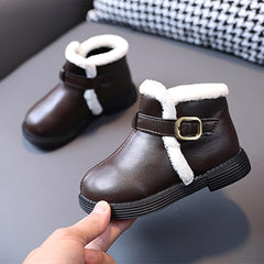 Boys Girls Winter Ankle Boots šaterproof Autumn Flat Bottom Buckle Non Slip Short Plush Slip on Shoes Outwear