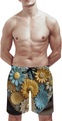 Men's Swim Trunks Wood Carving Style Flowers Beach Shorts Quick Dry Summer Bathing Suit Swimwear