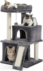 33.8 Inch Large Cat Tree Condo with Sisal Scratching Posts Perches Houses, Double Room Cat Tower Furniture Kitty Activity Center Kitten Play House (Grey2)
