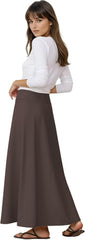 Baby'O Women's Stretch Cotton Knit Panel Maxi A-Line Skirt