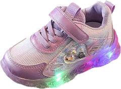 Toddler Baby Girls Mesh Breathable Light Up Sneaker Butterfly Pattern Hook Loop Non Slip Sports Shoes Sports Shoes
