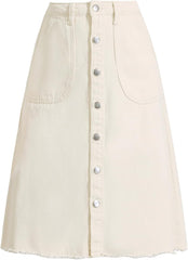 Allegra K Women's Denim Skirts Raw Hem Button Down Midi Jeans Skirt