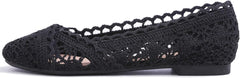 FEVERSOLE Women's Comfort Breathable Knit Crochet Shoes Lace Ballet Flats