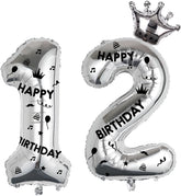 40 Inch Silver Foil Balloon Number 12,Crown 12th Birthday Party Decorative Balloons,Number Large Numbers Balloon 12,Girls Boys 12th Birthday Decoration Anniversary Wedding 12th Birthday Party Supplies