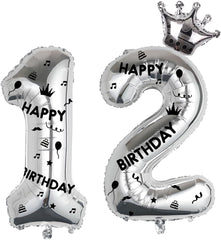 40 Inch Silver Foil Balloon Number 12,Crown 12th Birthday Party Decorative Balloons,Number Large Numbers Balloon 12,Girls Boys 12th Birthday Decoration Anniversary Wedding 12th Birthday Party Supplies