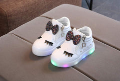 Infant Girls LED Crystal Boots Toddler Luminous Zipper High Top Sport Shoes Bowknot Pearl Water Proof Shoes