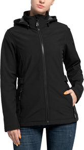 Outdoor Ventures Women's Softshell Jacket with Removable Hood, Insulated Windbreaker Waterproof Warm Fleece Lined Coat