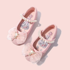 Size 3 Wide Shoes Children's Leather Shoes Female Spring and Autumn Princess Shoes Glitter Pink Blue Flat Single Shoes (Pink, 1 Big Kids)