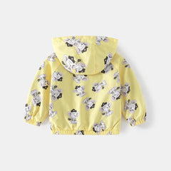 Meufam Toddler Boys Girl Cute Cartoon Plaid Print Zip Jacket Hooded Plush Fashion Lightweight Windbreaker Coats Outerwear