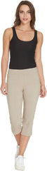 SLIM-SATION Women's Wide Band Pull on Straight Leg Capri with Tummy Control